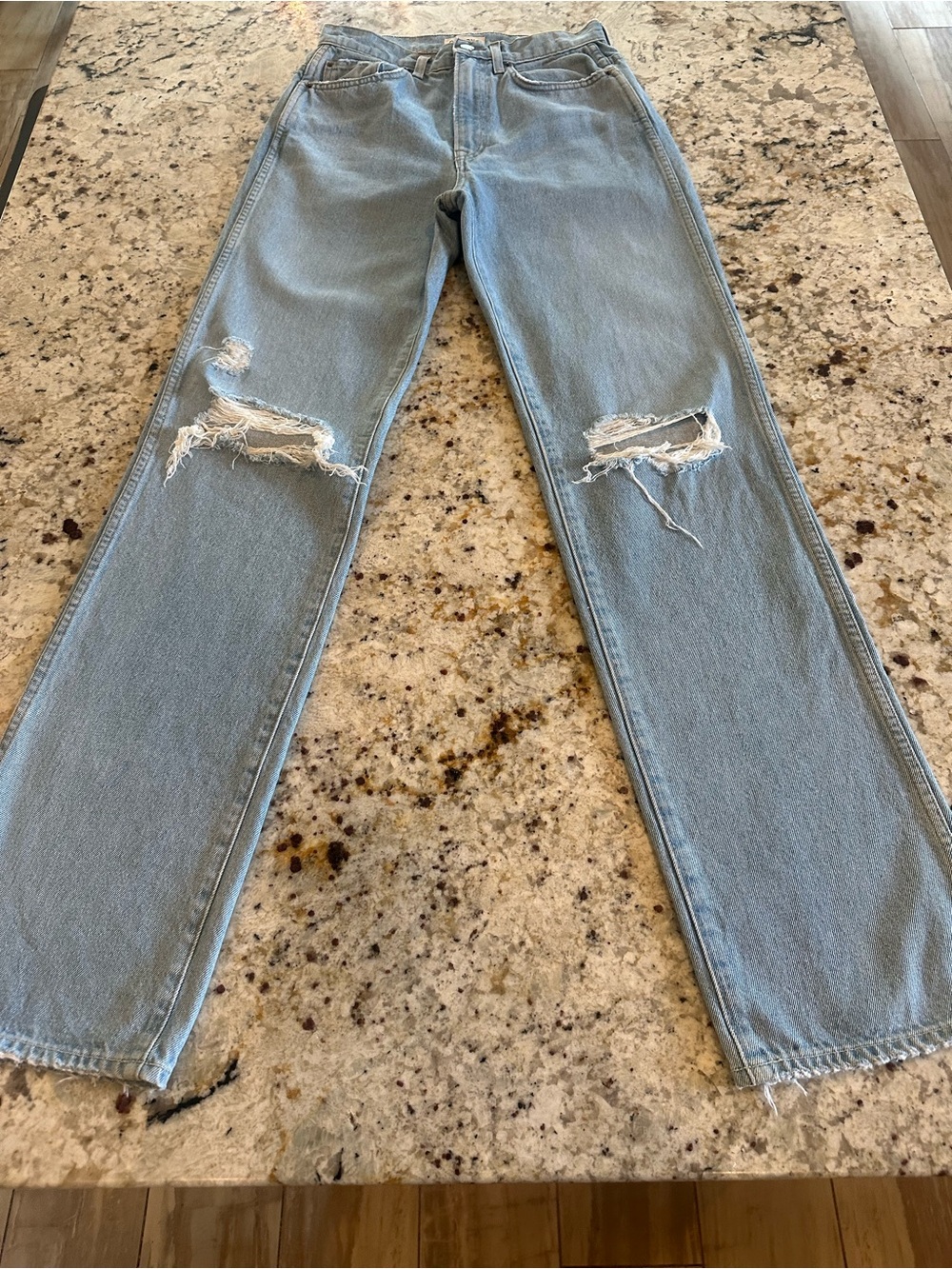 GRLFRND Light Blue Ripped Straight Leg Jeans